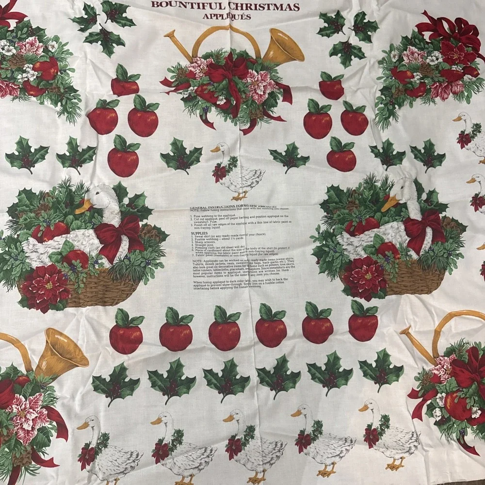 Cranston VIP Bountiful Christmas Appliques Fabric Panel Goose Apple Horn Holly